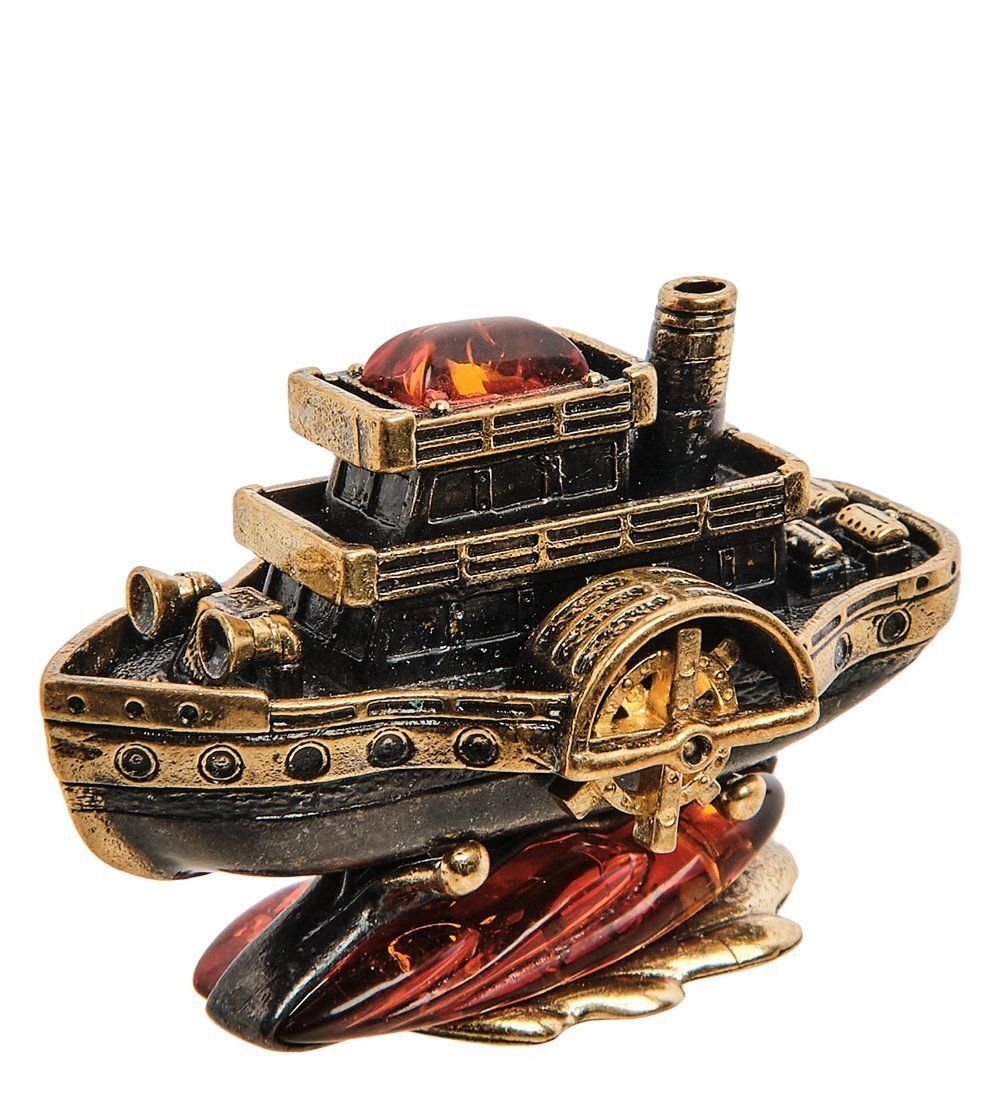 Народные промыслы AM-3012 Фигурка «Пароход» (латунь, янтарь)