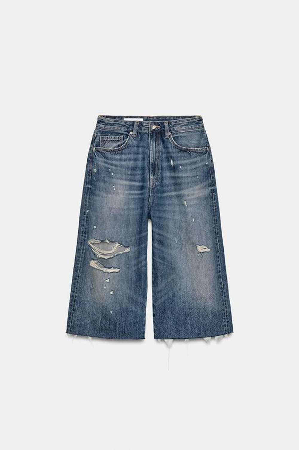 ZARA ДЖИНСОВЫЕ ШОРТЫ TRF СО СРЕДНЕЙ ПОСАДКОЙ И РАЗРЕЗАМИ, ГОЛУБОЙ