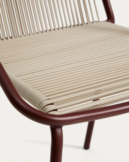 Уличный стул Zivia из веревки цвета экрю и стали бордового цвета