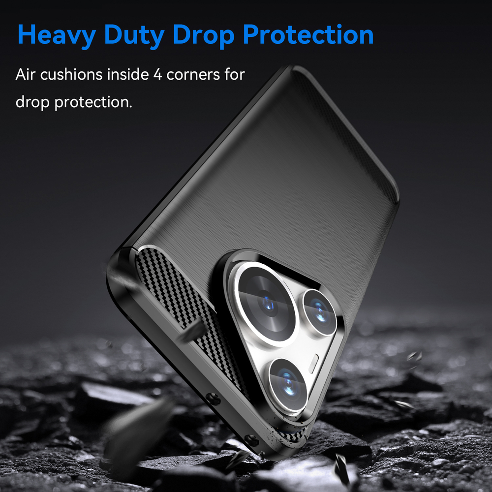 Мягкий чехол в стиле карбон на Huawei Pura 70 Pro и Pura 70 Pro+, мягкий отклик кнопок, серия Carbon от Caseport
