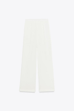 ZARA АТЛАСНЫЕ БРЮКИ С ВЫСОКОЙ ПОСАДКОЙ, ЭКРЮ