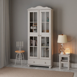 Шкаф витрина 2 двери 1 ящик Бритта из массива сосны, белый