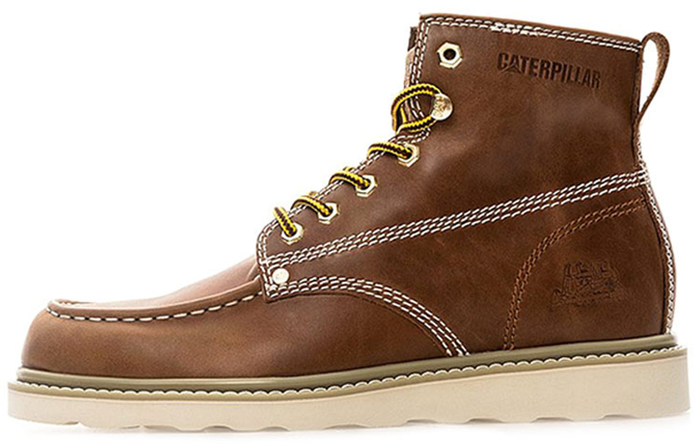 CAT Glenrock Mid Leather Abrasion Resistant Slip Resistant Comfortable Knee High Outdoor Boots Men"s Brown Yellow