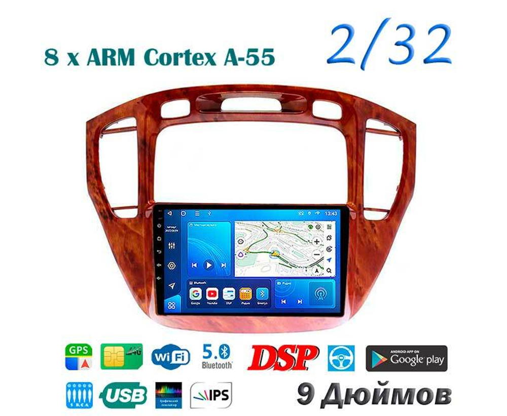 Topway TS18 2+32GB 8 ядер для Toyota Highlander, Kluger 2000-2007