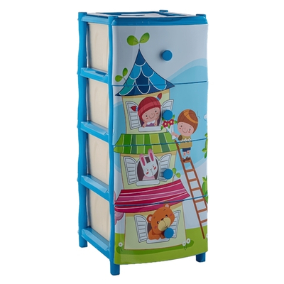 Комод "Элластик" 4 ящика с рисунком на фасаде "Теремок", ножки на колесиках