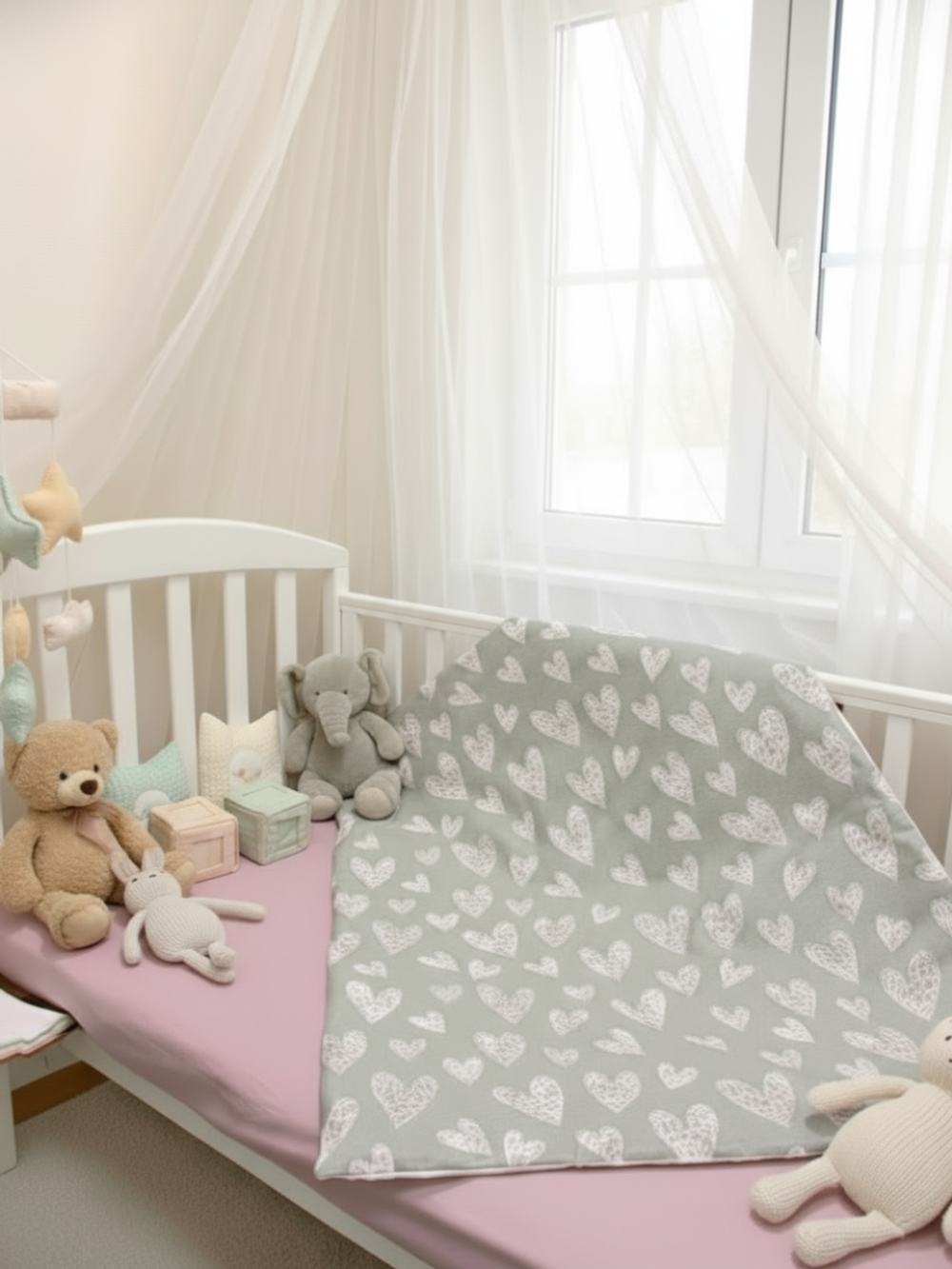 Одеяло тонкое Серебряный сердечки