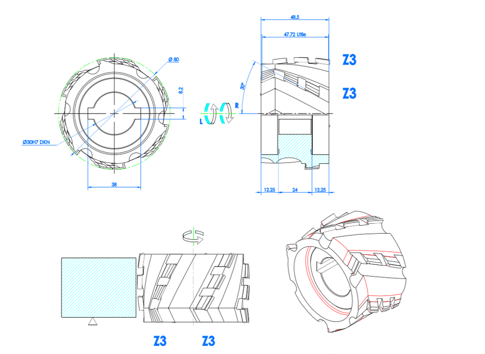PCD фреза D.80x48x30+DKN Z=3+3 H=3 RH