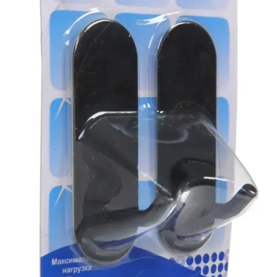 Крючки в наборе 2шт из нержавеющей стали на липкой основе «БАСТОФ», цвет чёрный, форма прямая, нагрузка 2,5кг/7,5см