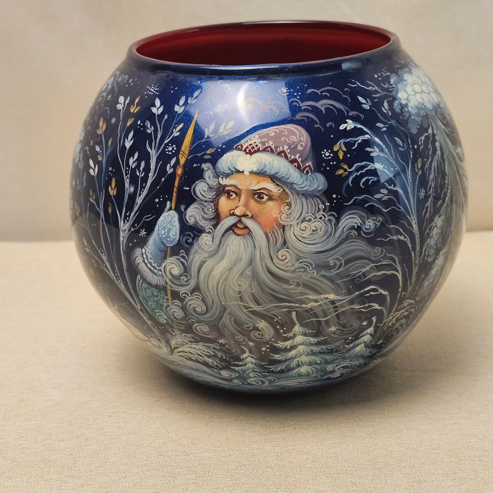 Вазочка с ручной росписью Палех "Морозко"