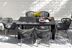 "Венето" обеденная группа на 6 персон со стульями "Милан", каркас темно-серый, роуп темно-серый