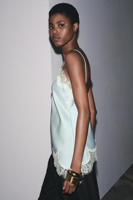 ZARA ТОП В БЕЛЬЕВОМ СТИЛЕ С КРУЖЕВОМ — ZW COLLECTION, НЕБЕСНО-ГОЛУБОЙ