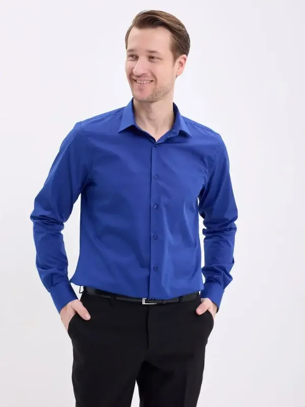 Рубашка на высокий рост LONG SLIM FIT с длинным рукавом, синяя