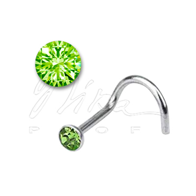 Нострил, титан, со светло-зеленым камнем