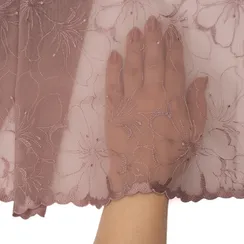 Вышивка на сетке эластичная кофейно-розовая 26 см