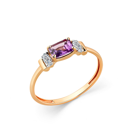 Кольцо из золота 585 пробы с Аметистом и Фианит