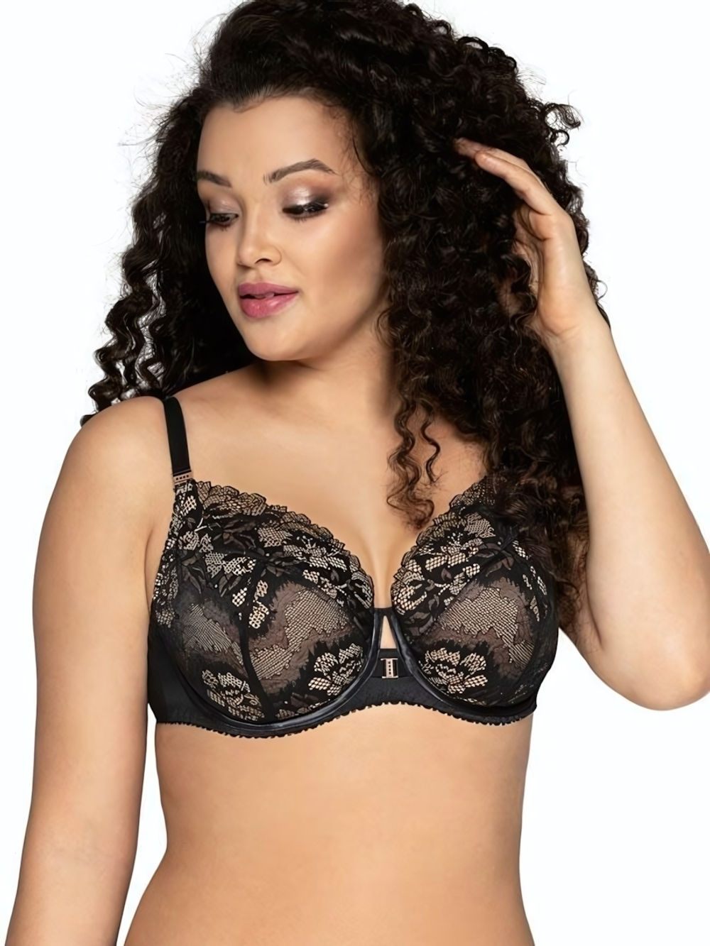 Эффектный бюстгальтер plus size с кружевной чашкой на косточке (Размер: 75L) (Цвет: красный)