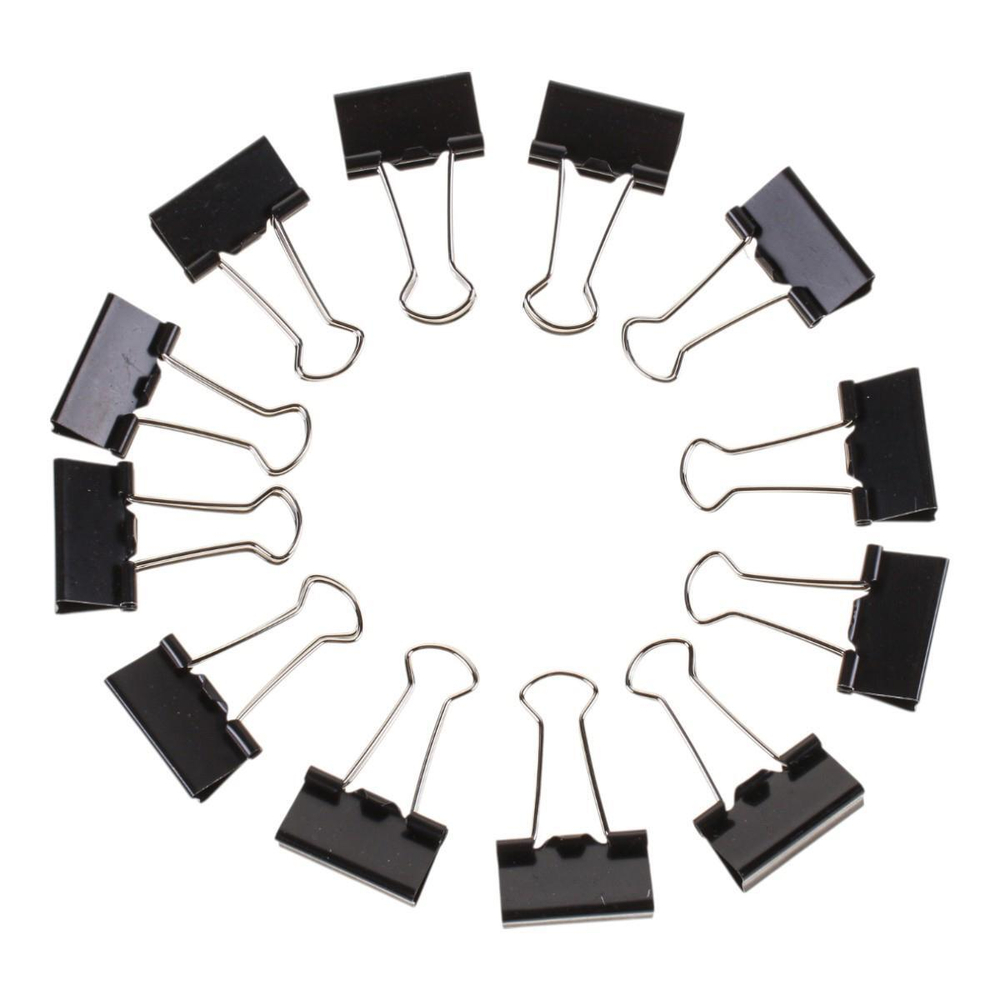 Зажимы для бумаг 25мм, 12 шт, черные, картонная коробка