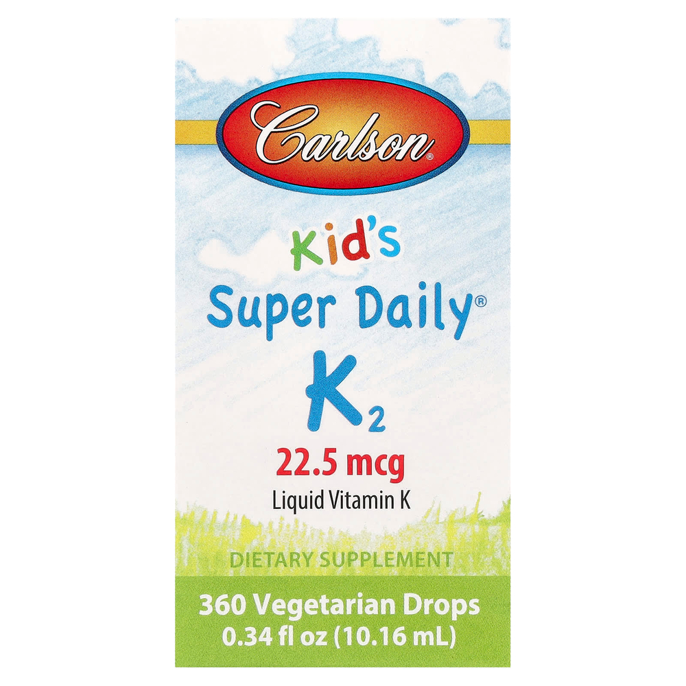 Carlson, Super Daily K2 для детей, 22,5 мкг, 10,16 мл (0,34 жидк. унций)