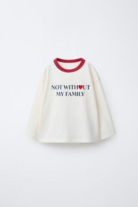 ZARA ФУТБОЛКА С КОНТРАСТНЫМИ ДЕТАЛЯМИ И НАДПИСЬЮ, ЭКРЮ