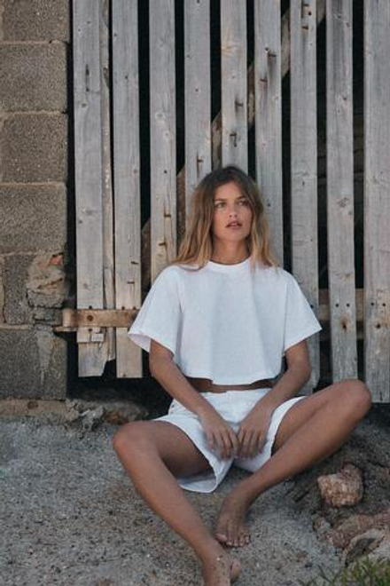 ZARA ФУТБОЛКА-НАКИДКА ИЗ ТКАНИ С ЭФФЕКТОМ ПОТЕРТОСТИ, БЕЛЫЙ