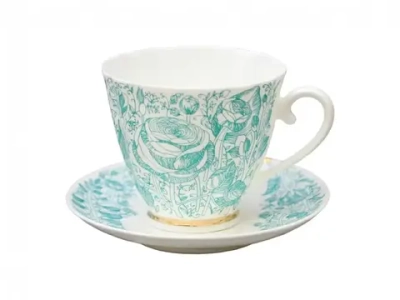Чашка с блюдцем чайная 200 мл форма Гвоздика рисунок Лето Зеленое арт. 81.20071.00.1