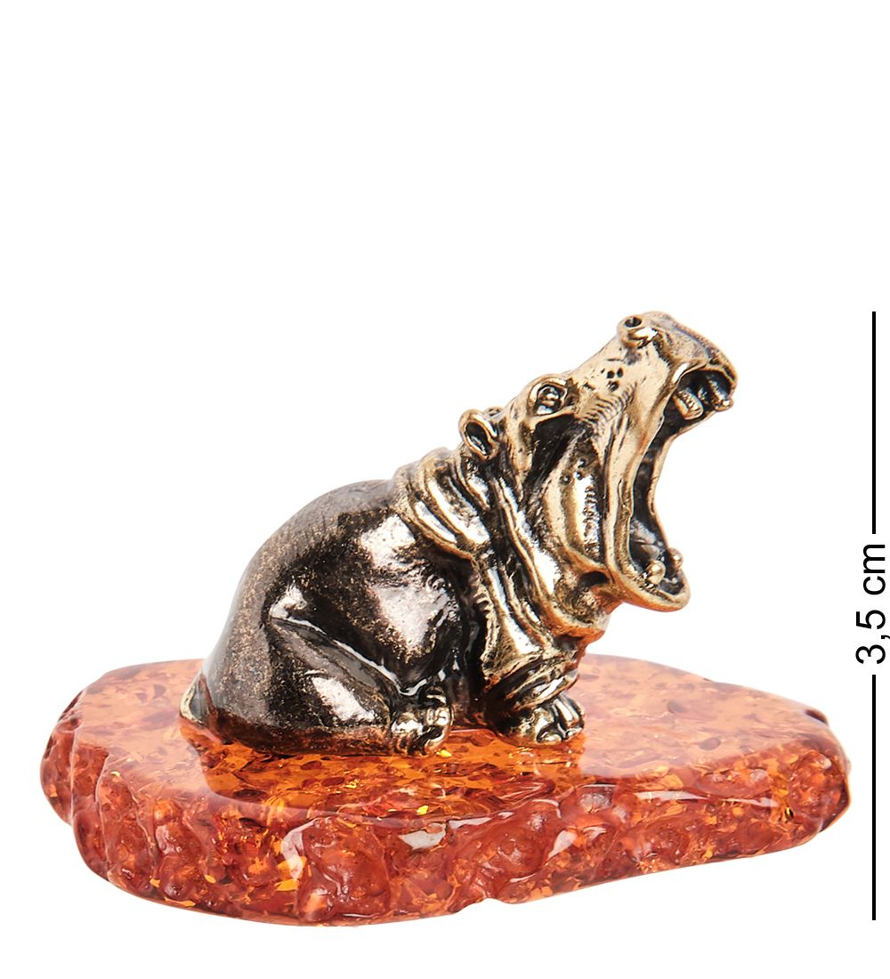 Народные промыслы AM- 790 Фигурка «Гиппопотам» (латунь, янтарь)