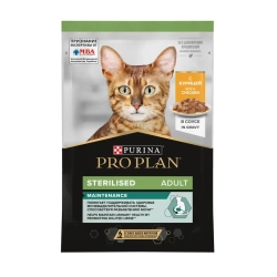 Pro plan 85 г пауч влажный  корм для взрослых стерилизованных кошек и кастрированный котов, с курицей в соусе