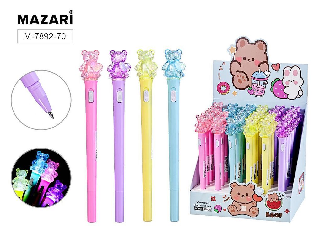 Ручка шариковая синяя 0,7мм с подсветкой BEAR (Mazari)