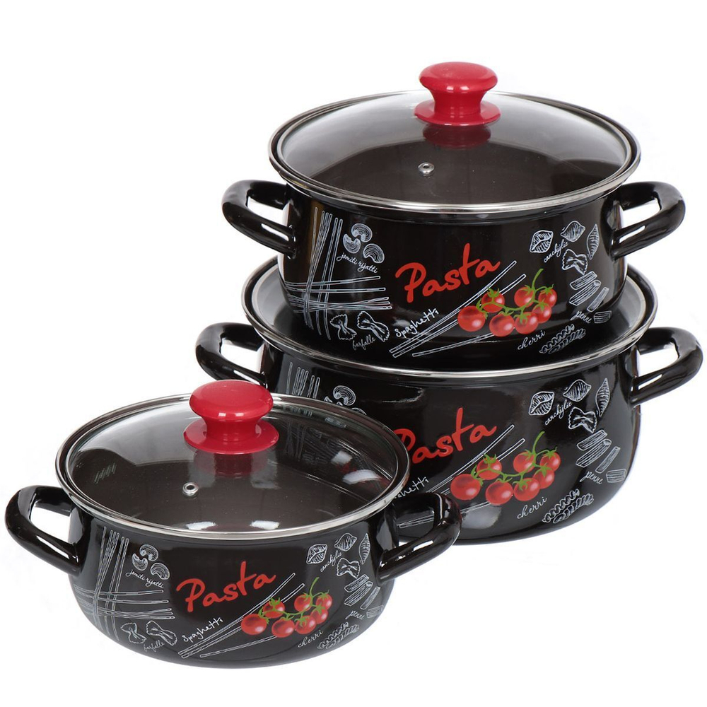 Набор эмалированной посуды 6 пр, кастрюли 2,3,4 л, Керчь, Болоньезе-1-Экстра