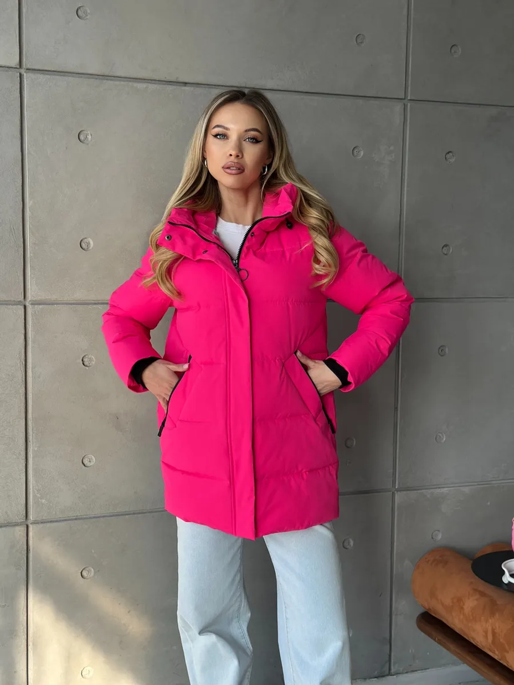 Куртка осенняя с капюшоном удлиненная