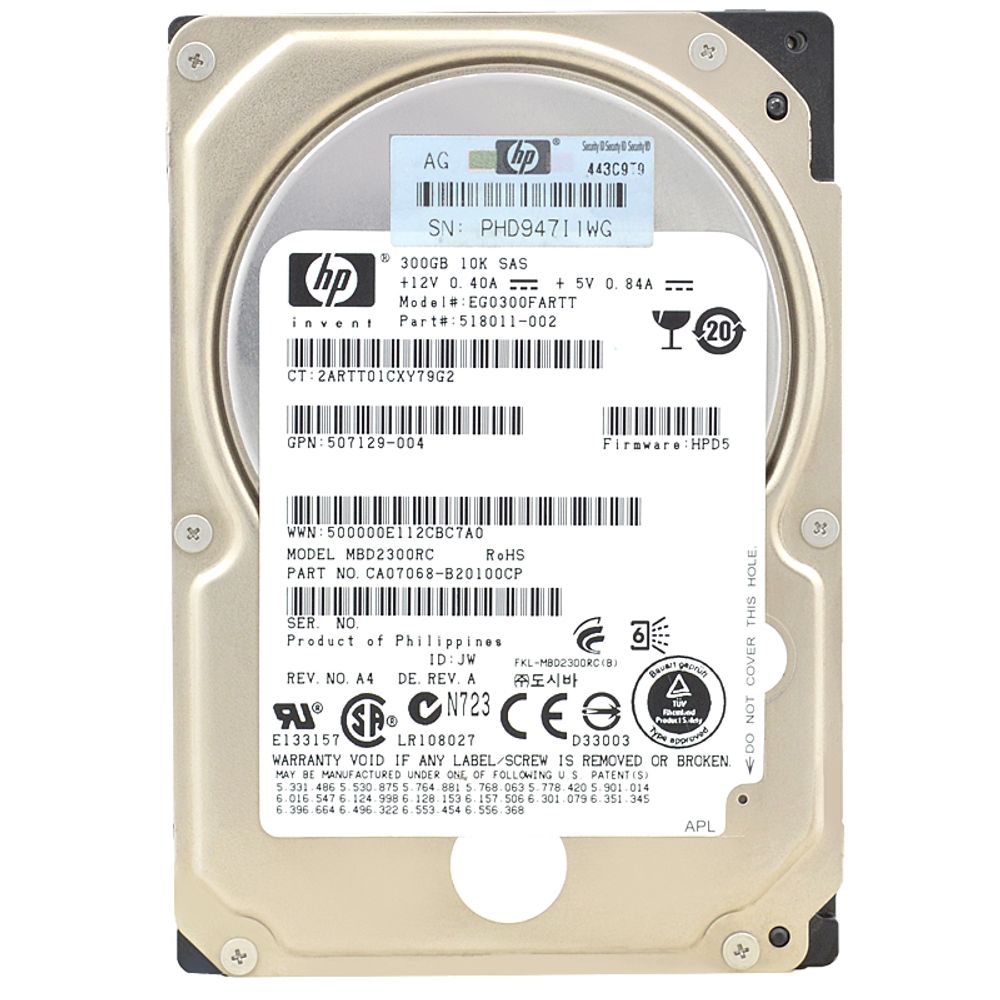 Жесткий диск HP 300GB, 3G, SAS, 10K RPM, SFFDP EG0300FARTT