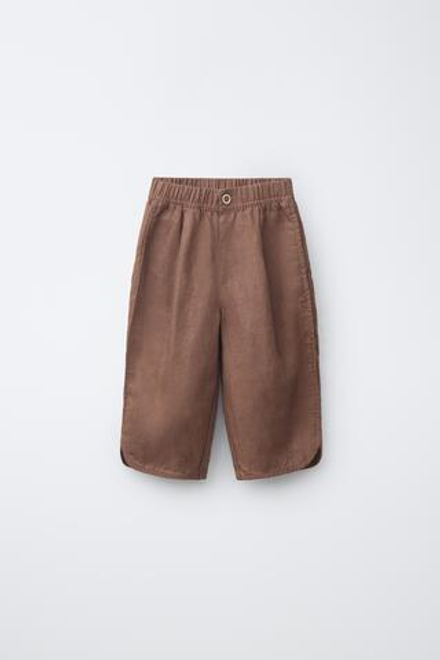 ZARA БРЮКИ ИЗ 100% ЛЬНА В ПОЛОСКУ, КОРИЧНЕВЫЙ