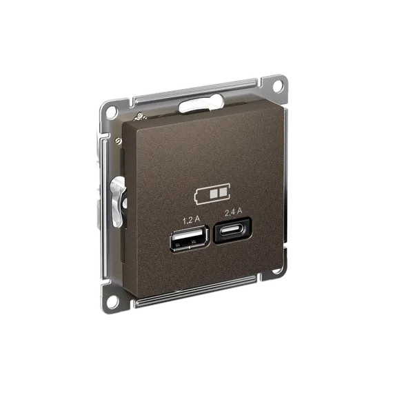 Розетка USB AtlasDesign тип A+C 5В/2.4А 2х5В/1.2А механизм мокко SE ATN000639