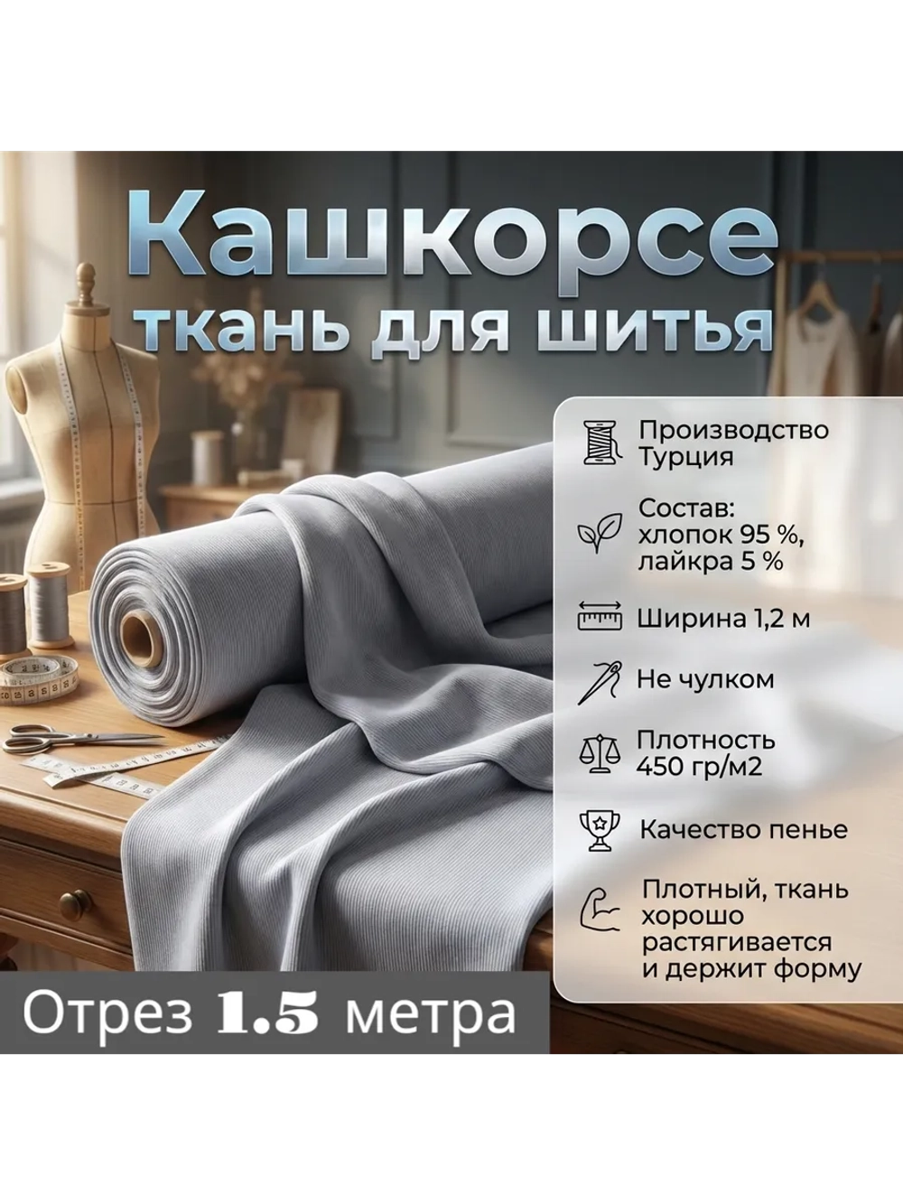 Кашкорсе ткань для рукоделия 1.5 метра