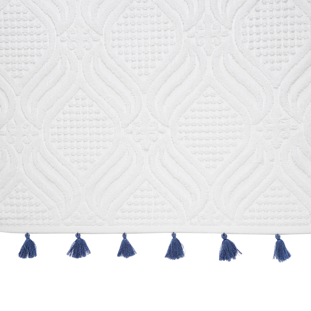 Полотенце для рук белое, с кисточками темно-синего цвета из коллекции essential, 50х90 см