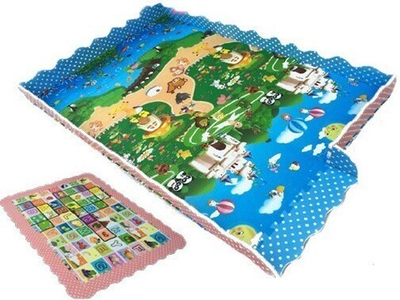 Двусторонний коврик-пазл с дорогами Сказочный город +Алфавит (180х120х1,5 см) с бортиками
