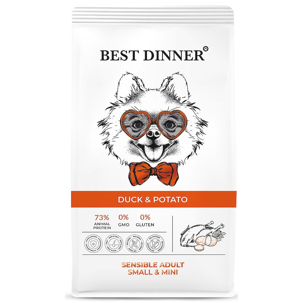 Сухой корм Best Dinner Adult Sensible Mini Duck &amp; Potato для собак мелких пород с уткой и картофелем, пакет 3 кг