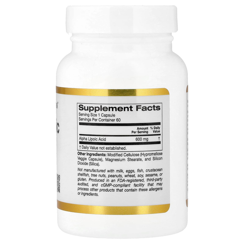 California Gold Nutrition, альфа-липоевая кислота, 600 мг, 60 растительных капсул