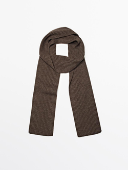 Massimo Dutti Тонкий шарф из ткани в рубчик, коричневый