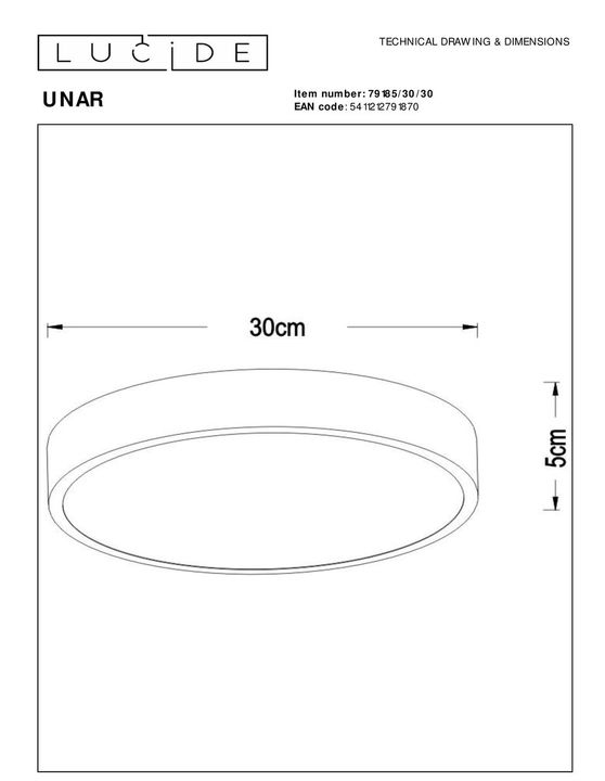 Потолочный светодиодный светильник Lucide Unar 79185/30/30