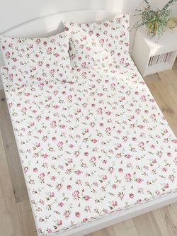 Постельное белье сатин Milky Garden "Розы" 1,5-сп Наволочка 70х70 см 1 шт Простынь на резинке 90x200 см Пододеяльник 145x215 см