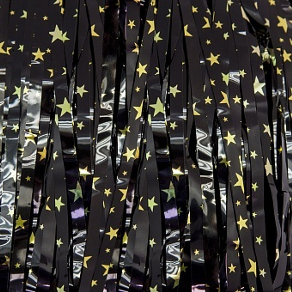 Занавес Дождик Звезды Черный Металлик 100*200 см.