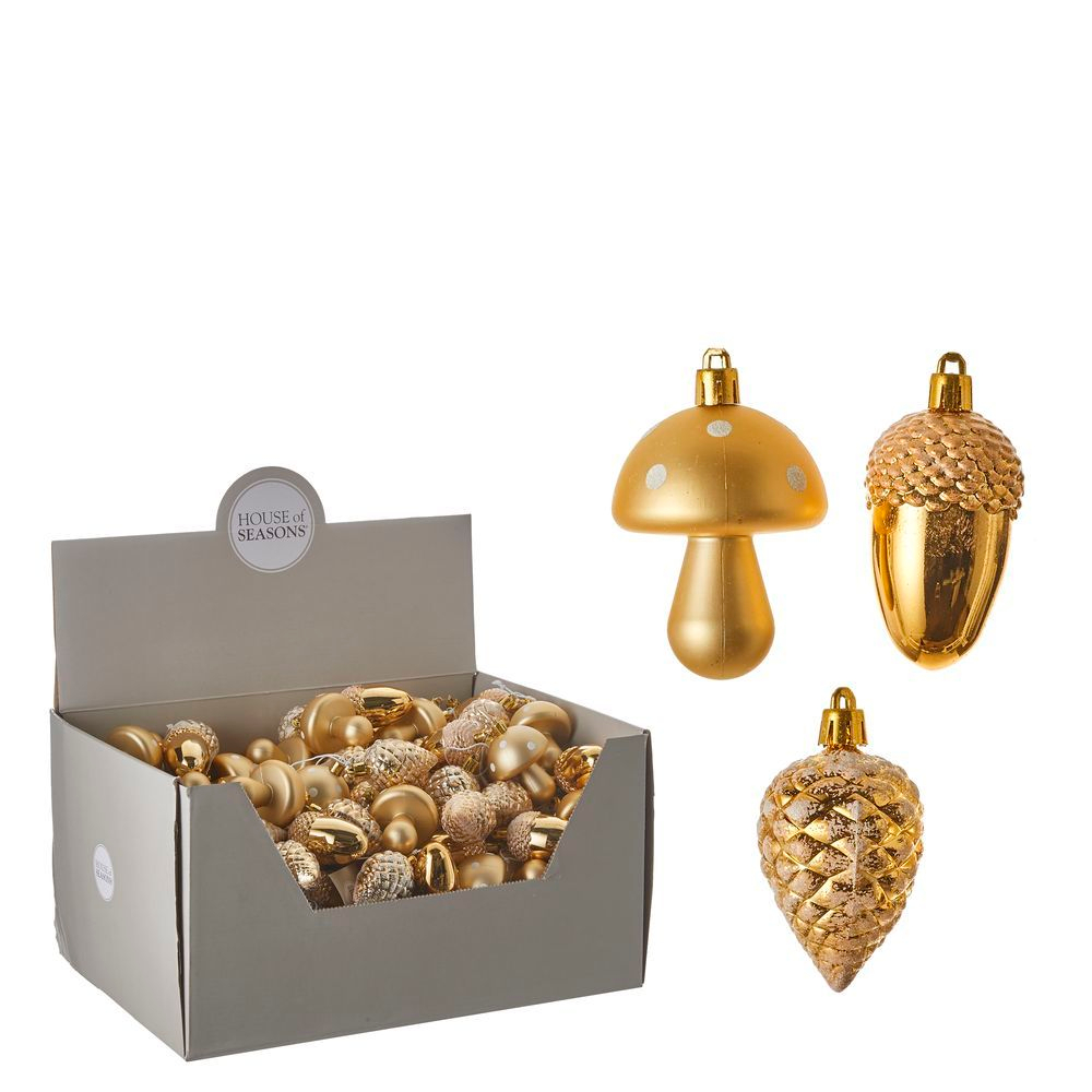 Набор елочных игрушек 3шт 8см House of Seasons Шишка-Желудь-Гриб золотой