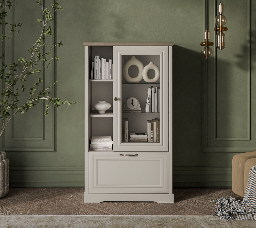 TOSCANA NEW, Шкаф с витриной 1V1D3N. Цвет ПЕРСИДСКИЙ ЖЕМЧУГ/КАНЬОН