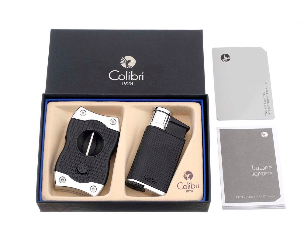 Подарочный набор зажигалка и каттер, Evo, черный-хром GS520C02