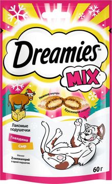 DREAMIES лакомство для кошек подушечки с паштетом со вкусом говядины и сыра (60)