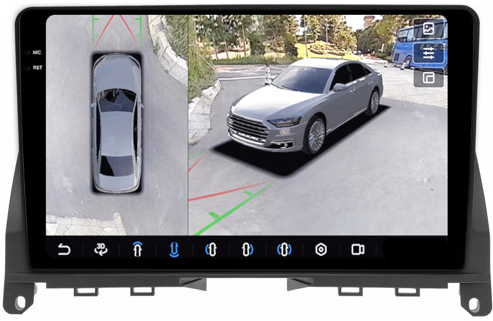 Магнитола для Mercedes-Benz C-класс W204 2007-2011 - FarCar BX9-360-9591 монитор 9.5" 2K QLED на Android 13, 6Гб+128Гб, CarPlay, 4G SIM-слот, 4 камеры в комплекте