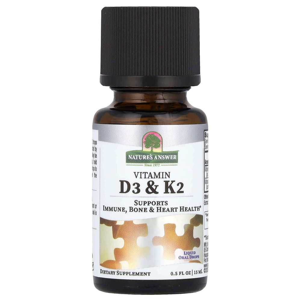 Nature's Answer, витамины D3 и K2, 25 мкг (1000 МЕ) и 120 мкг, 0,5 мл (120 жидк. унций)