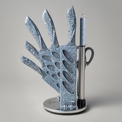 НАБОР НОЖЕЙ AGNESS "МОНБЛАН" С НОЖНИЦАМИ И МУСАТОМ НА ПЛАСТИКОВОЙ ПОДСТАВКЕ, 8 ПРЕДМЕТОВ