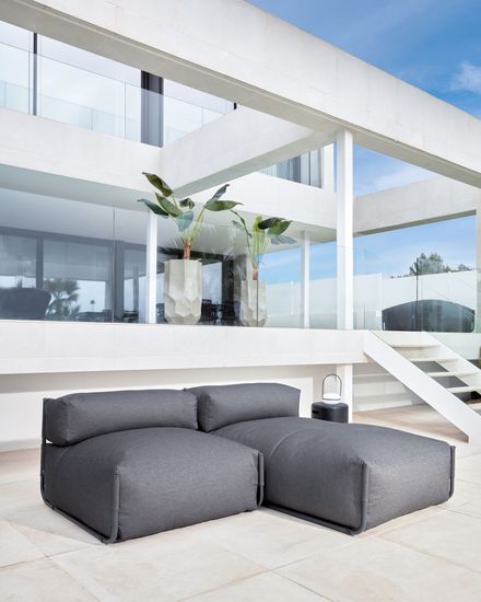 Пуф-шезлонг со спинкой Square темно-серого цвета для садового модульного дивана 165 x101см